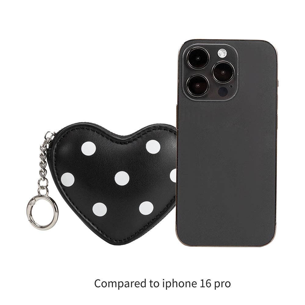 Puffy Heart Polka Dot Black Coin Purse Charm