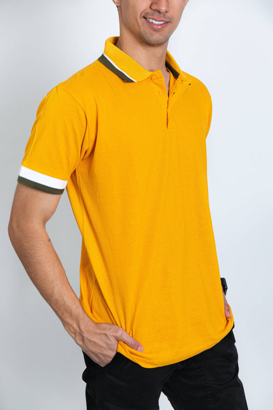 Solid Pique Polo With Tipping Collars Mustard