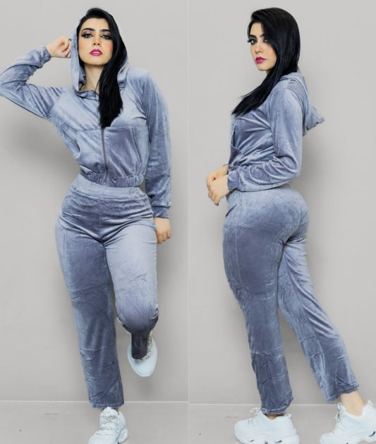 Still That Girl Velvet Set- Grey