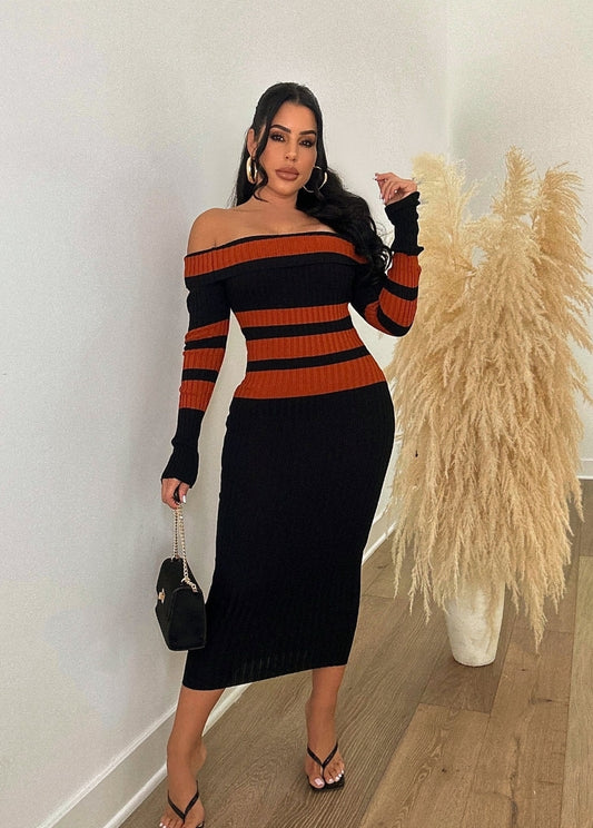 Rome Nights Knitted Midi Dress - Orange