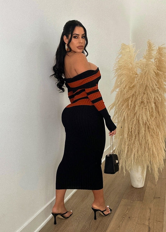 Rome Nights Knitted Midi Dress - Orange