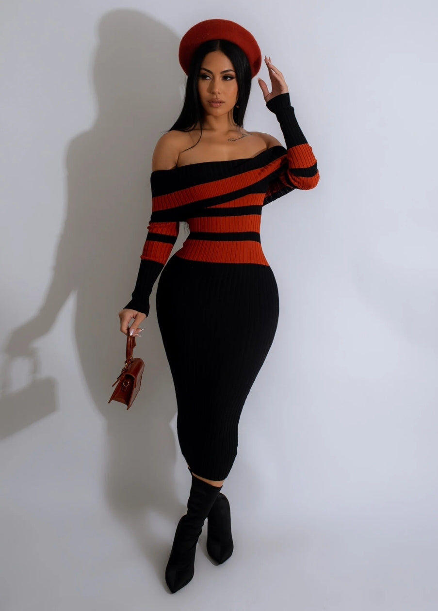 Rome Nights Knitted Midi Dress - Orange