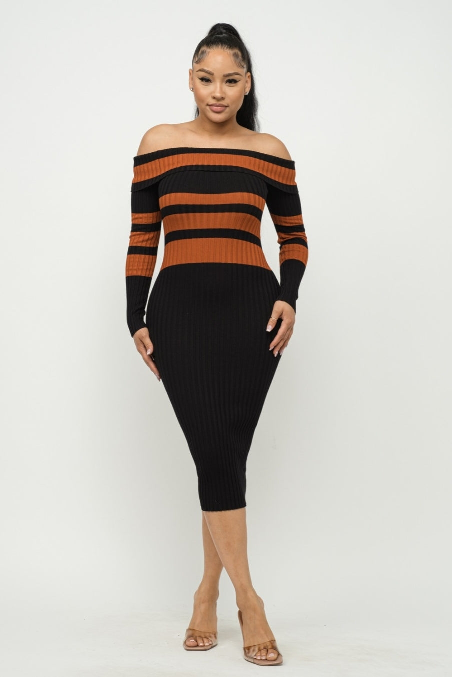 Rome Nights Knitted Midi Dress - Orange