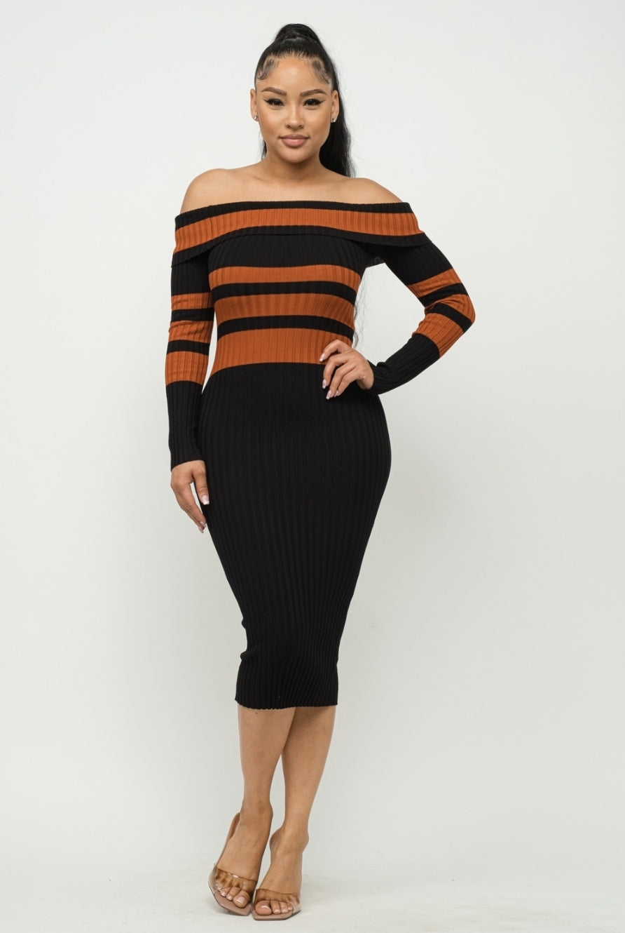 Rome Nights Knitted Midi Dress - Orange