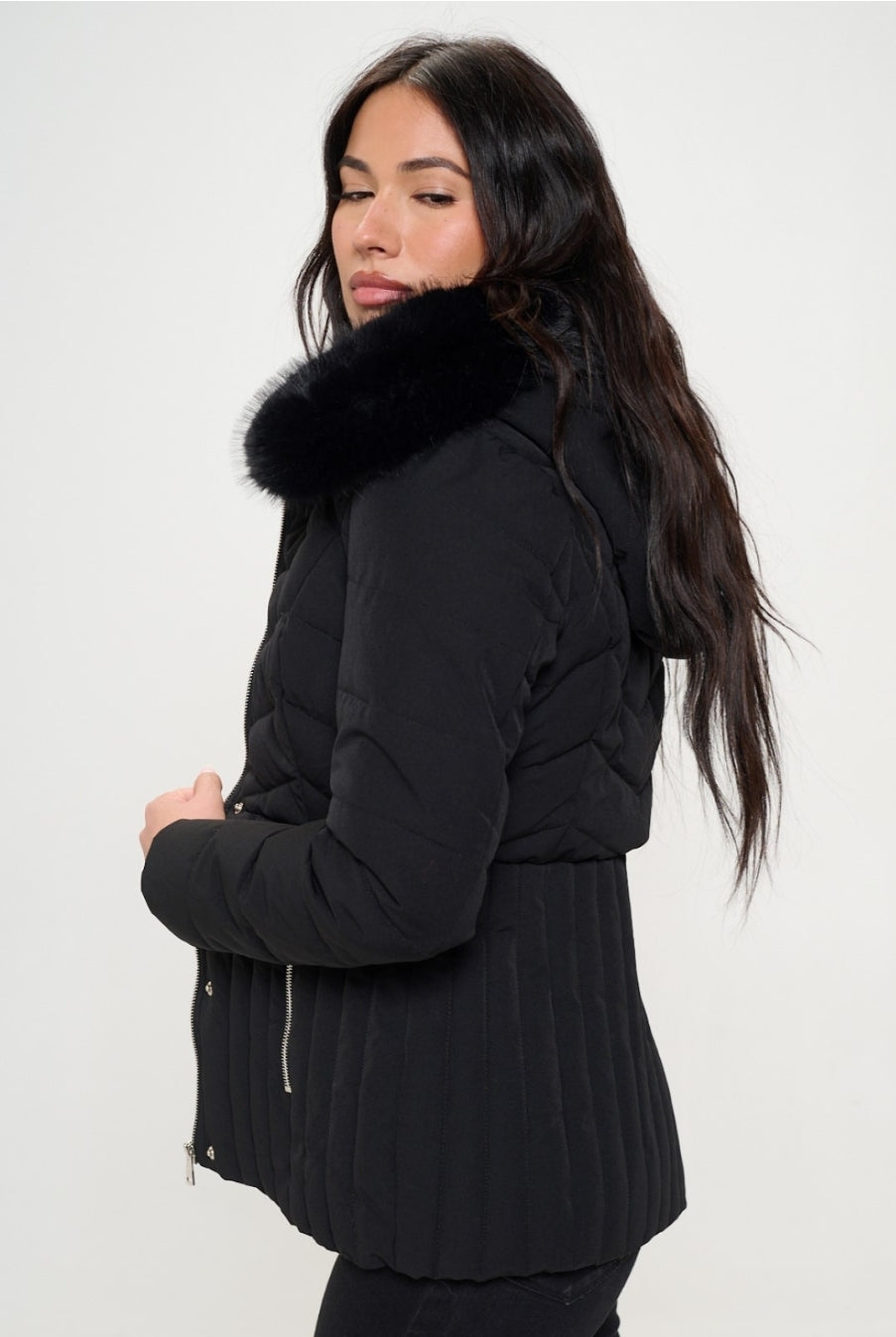 Street Style Puffer Coat with Removeable Faux Fur Collar
