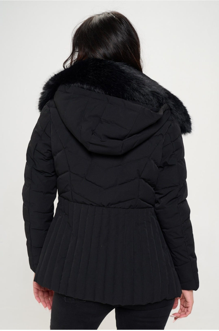 Street Style Puffer Coat with Removeable Faux Fur Collar