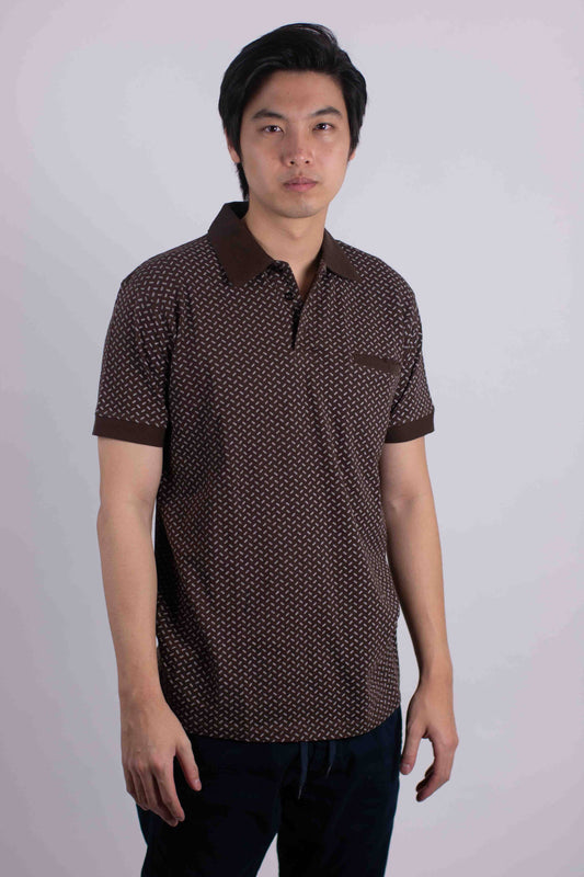 Men's Printed Pique Polo Shirt : Brown