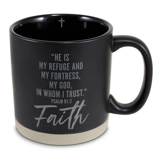 LCP Mug Hold Onto Faith Raw Bottom Black 16 oz