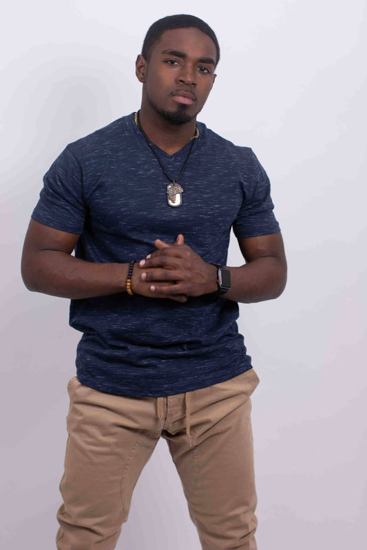 Men's V-Neck T-Shirt Tri-Blend : Navy