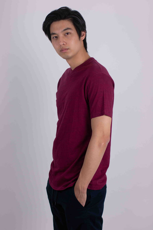 Men's V-Neck T-Shirt Tri-Blend : Burgundy