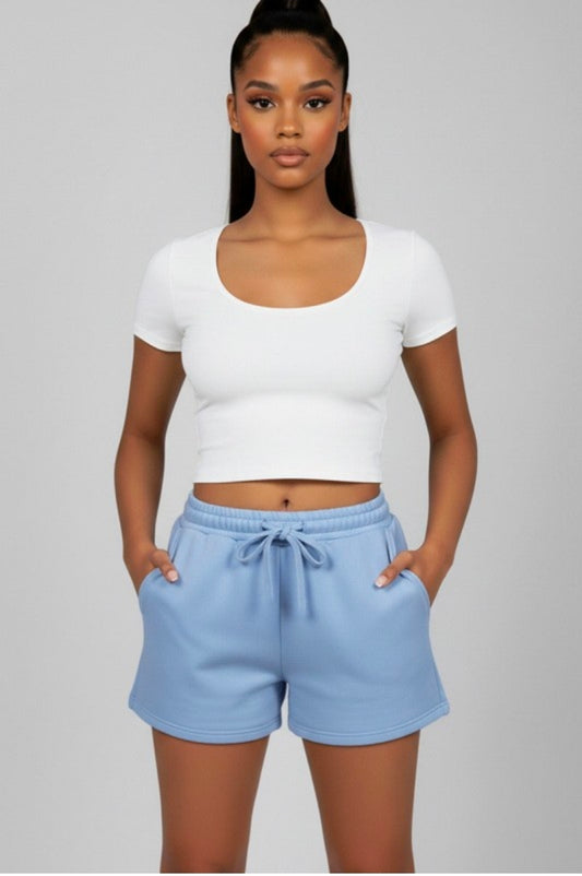 All Day Elastic Waistband Shorts - Blue