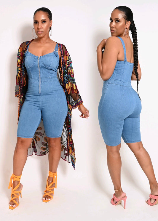 Treat Yourself Denim Jumpsuit - Light Blue