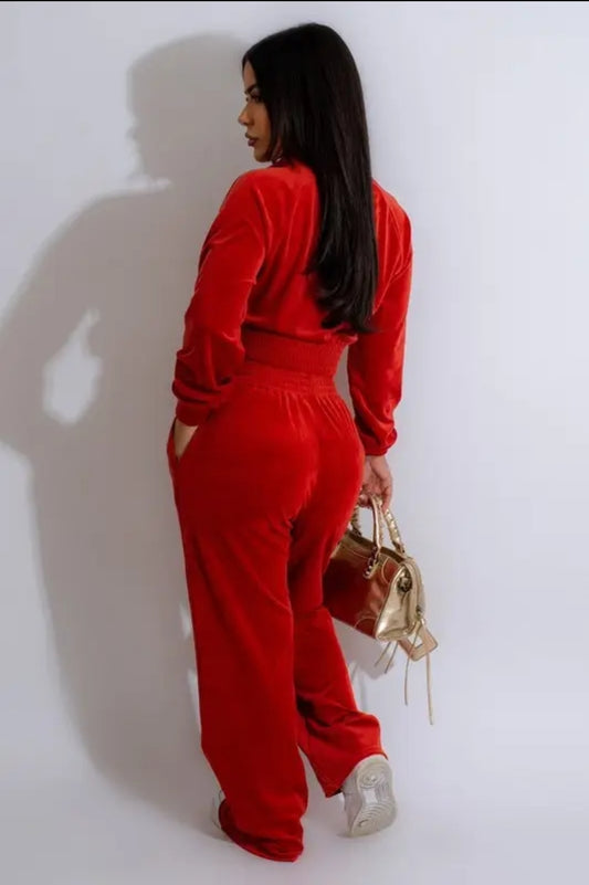 Velour Jogger Set - Scarlet Red