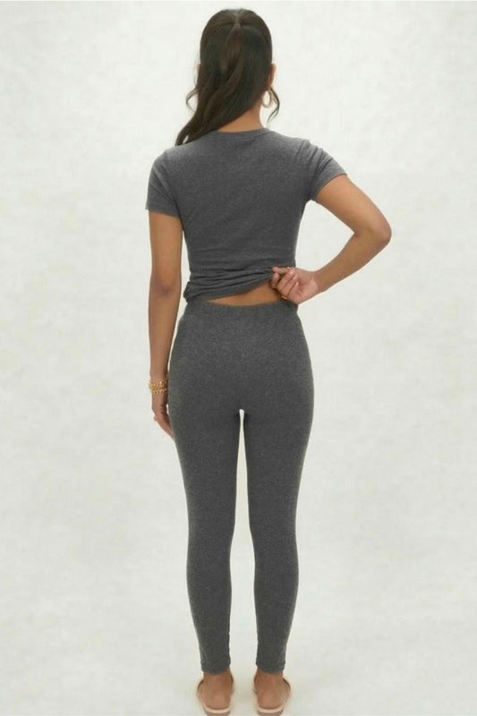 Basic Solid Leggings- Heather Grey