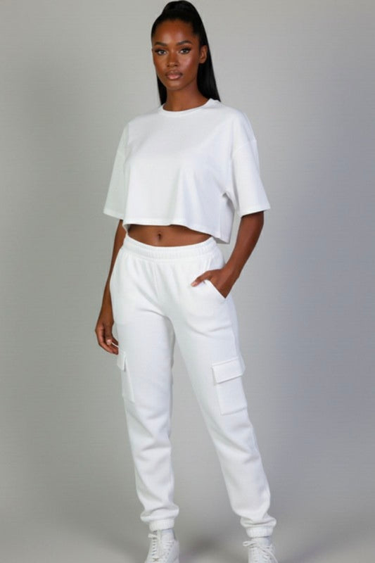 Side Pocket Sweatpants - White