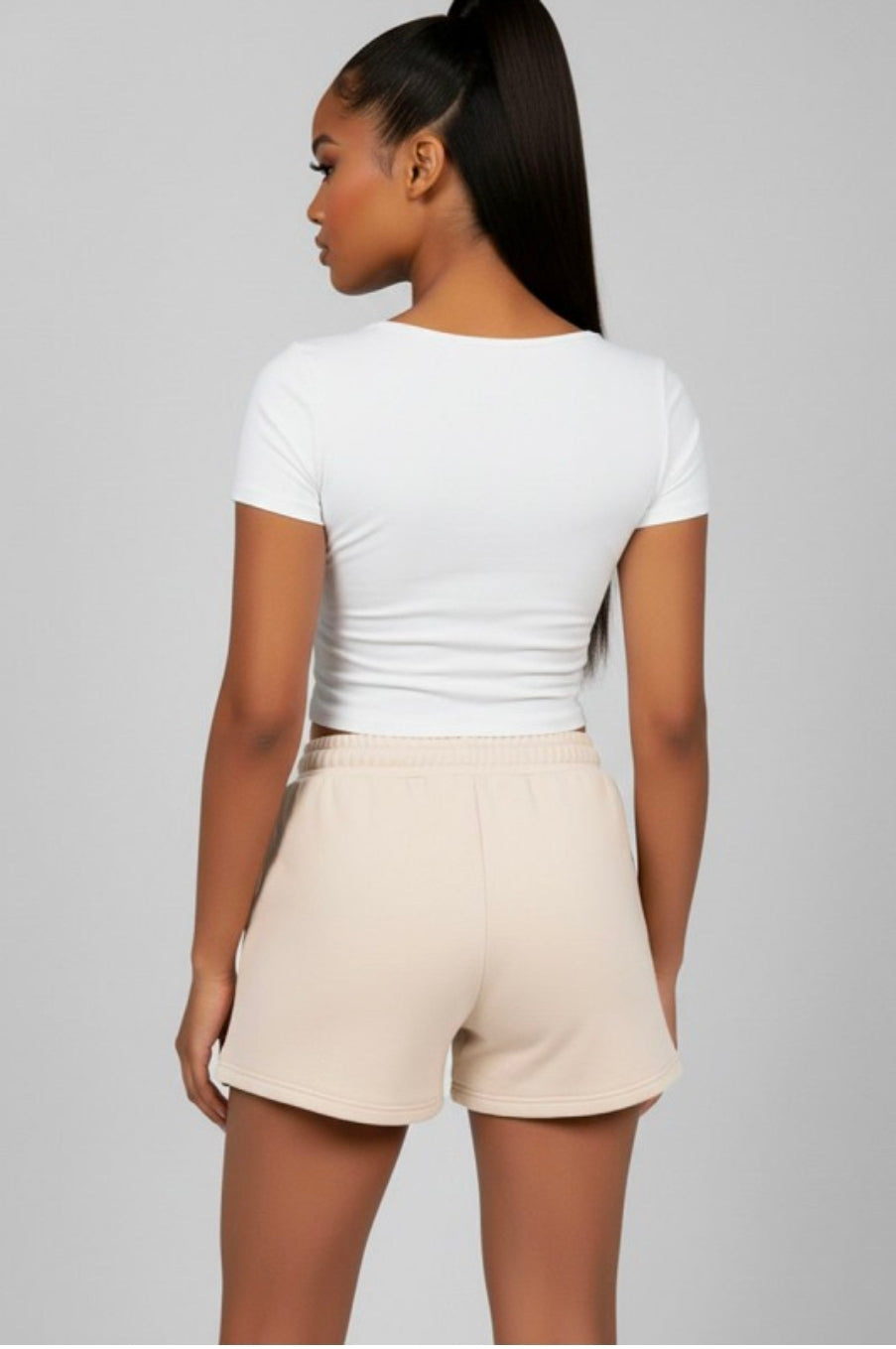 All Day Elastic Waistband Shorts - Beige