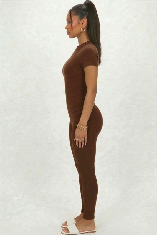 Basic Round Neck T-shirt - Brown
