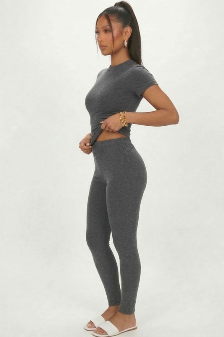 Basic Solid Leggings- Heather Grey