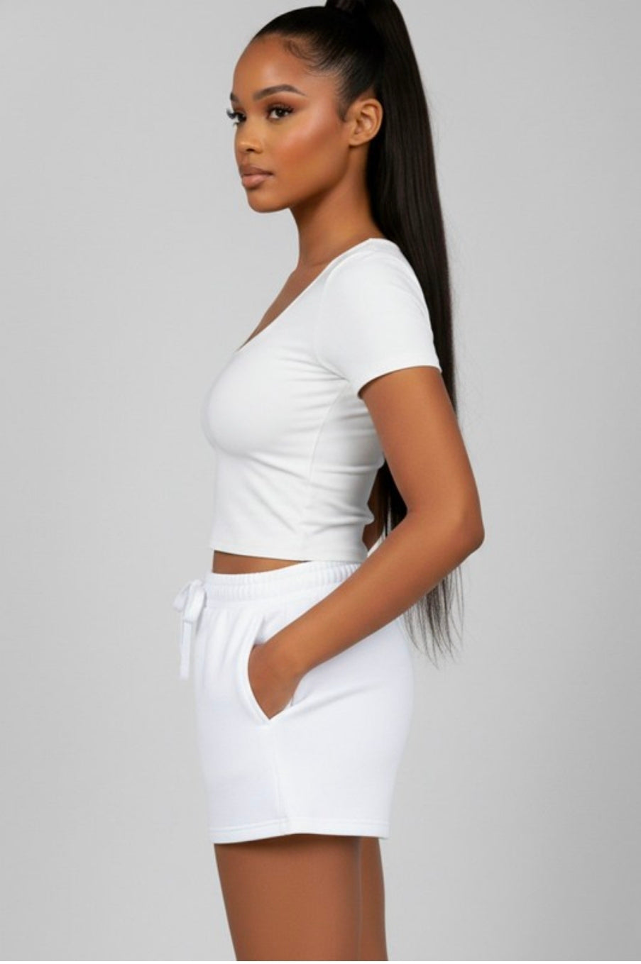 All Day Elastic Waistband Shorts - White