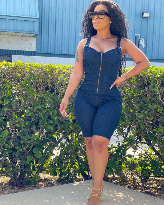 Treat Yourself Denim Jumpsuit - Dark Blue