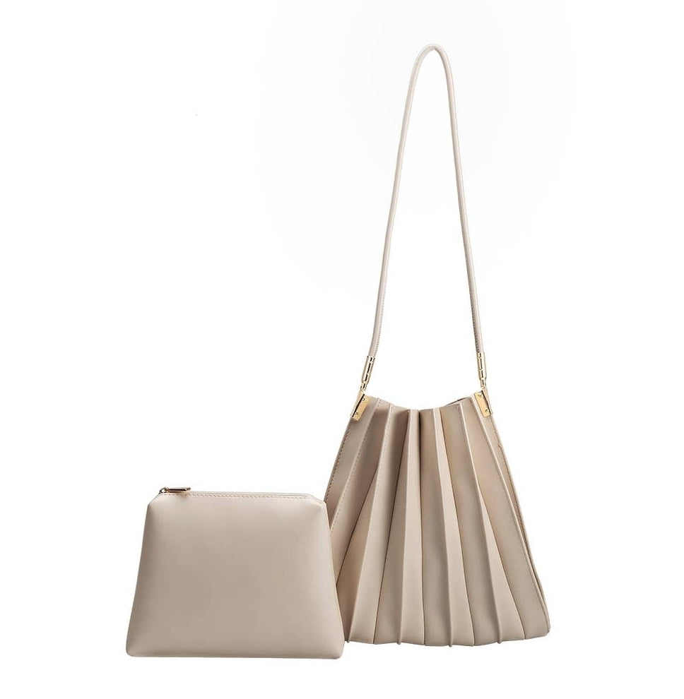 Carrie Pleated Vegan Shoulder Bag - Bone