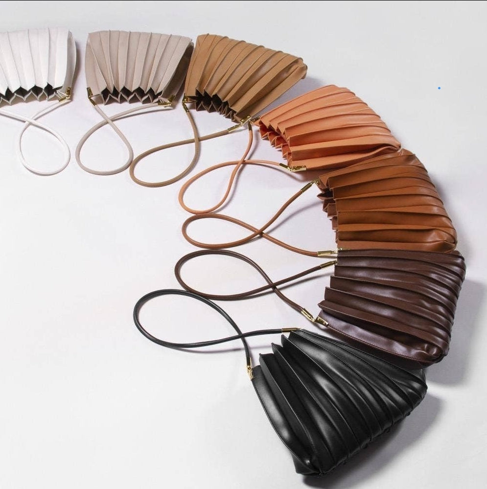 Carrie Pleated Vegan Shoulder Bag - Bone