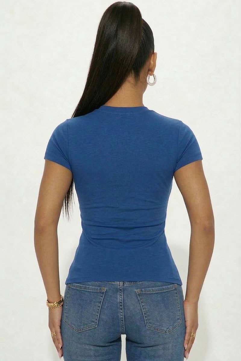 Short Sleeve Round Neck T Shirt: BLUE HAZE / M