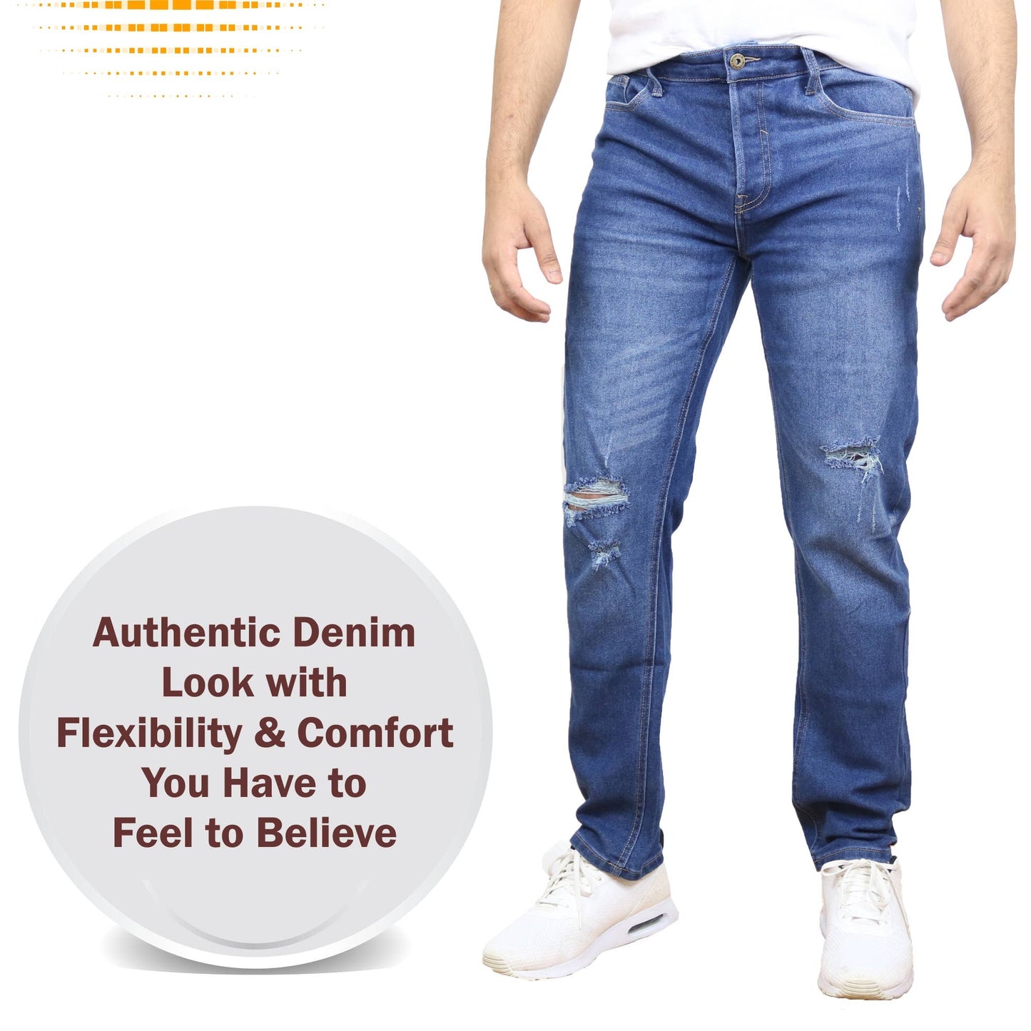 Men's Stretch Ripped Jeans: Medium Wash