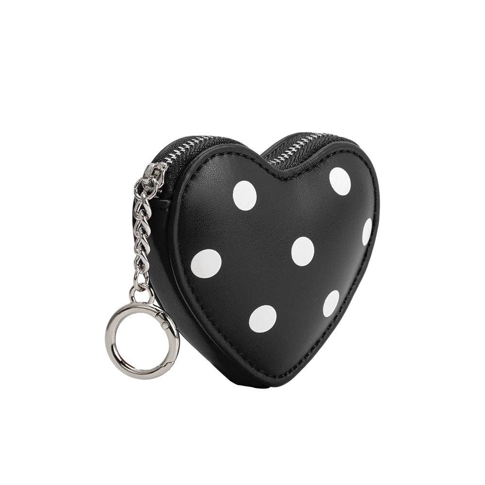 Puffy Heart Polka Dot Black Coin Purse Charm