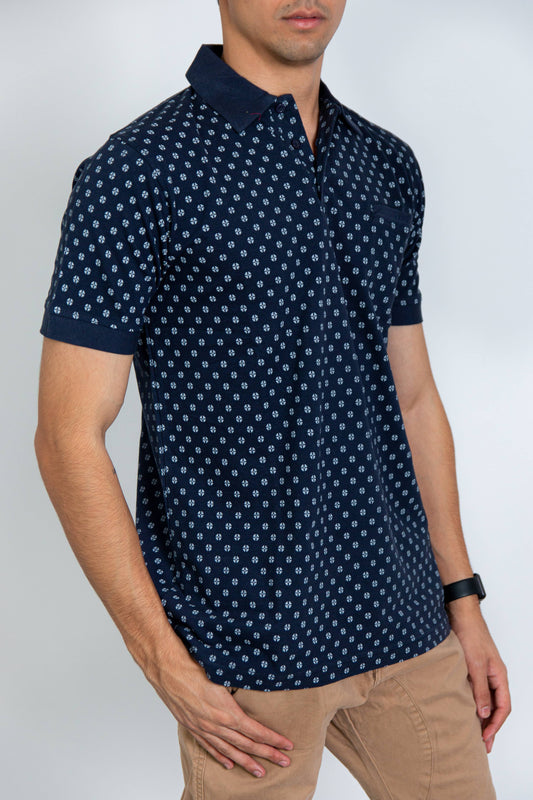 Printed Pique Polo  Navy