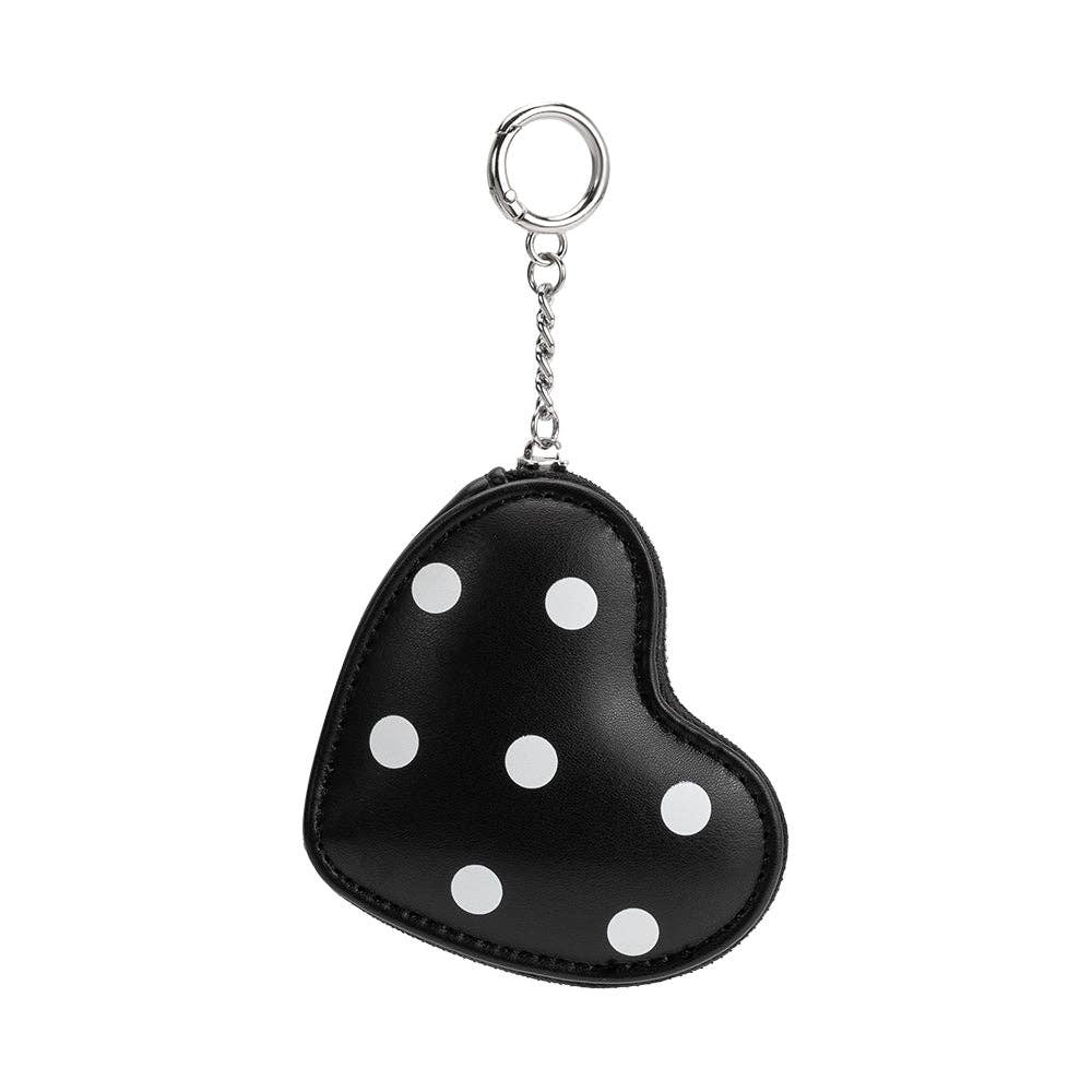 Puffy Heart Polka Dot Black Coin Purse Charm