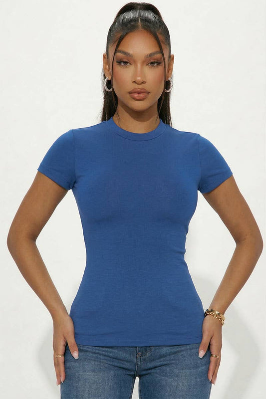 Short Sleeve Round Neck T Shirt: BLUE HAZE / L