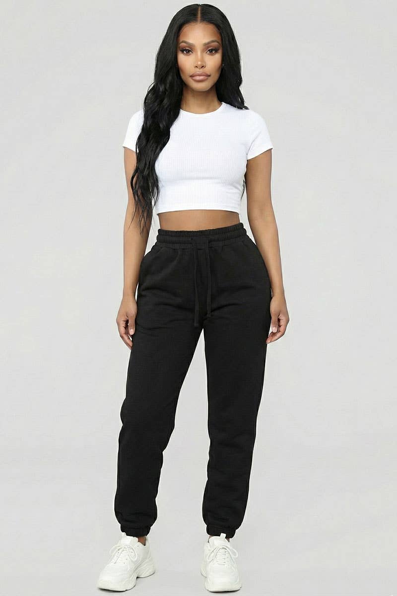 Everyday Essential Drawstring Lounge Joggers: Black / L