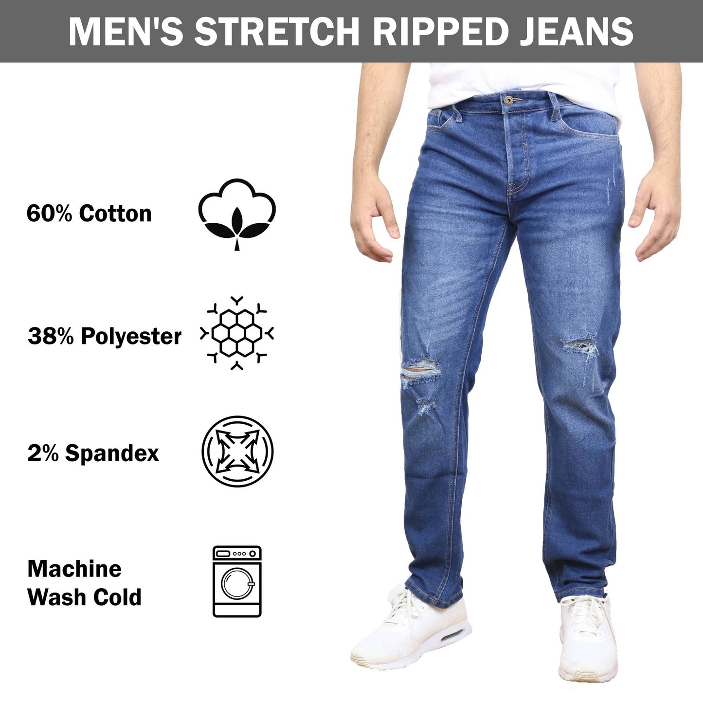 Men's Stretch Ripped Jeans: Dark Wash