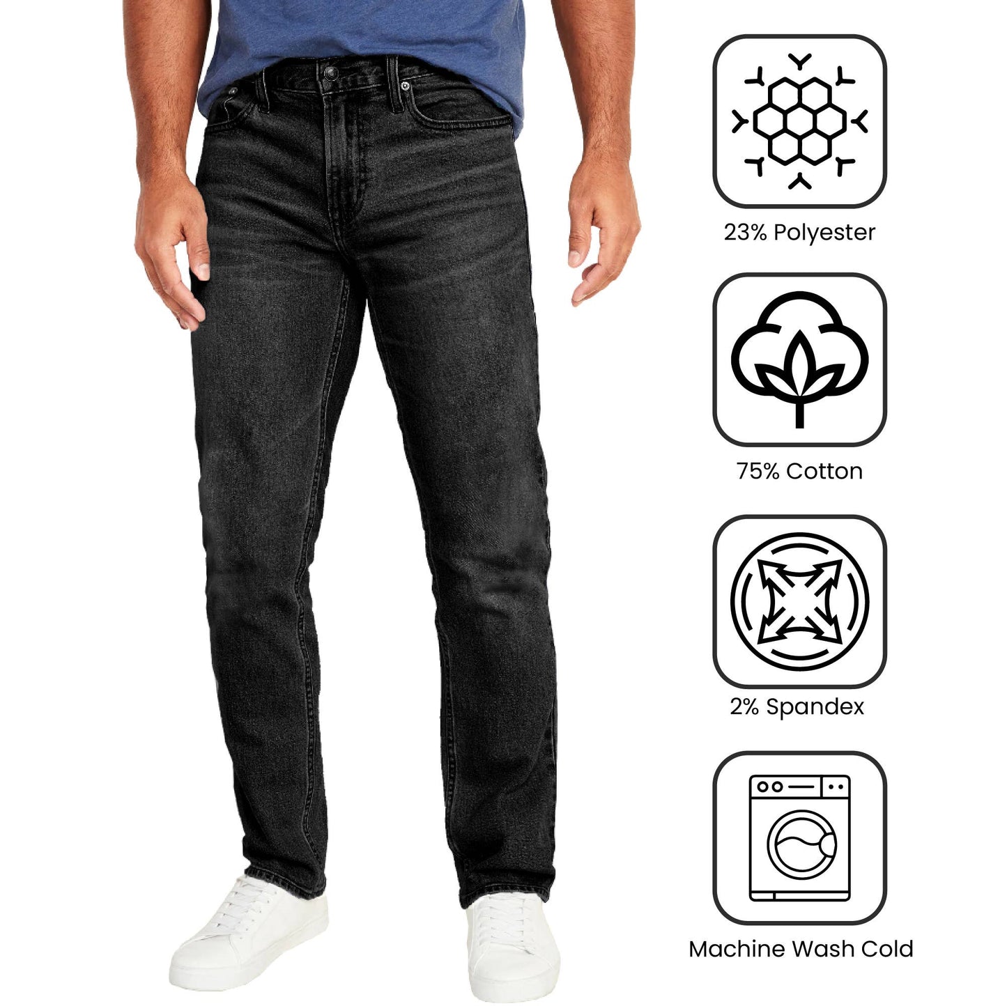 Mens Flex Stretch Slim Straight Jeans Classic Denim Menswear: Dark Wash
