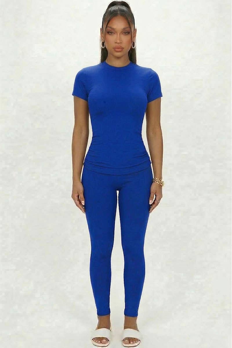 Short Sleeve Round Neck T Shirt: BLUE HAZE / M