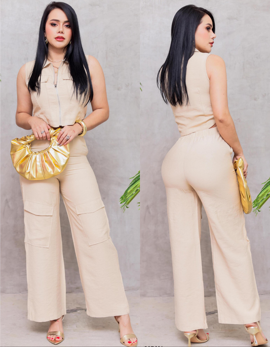 Spring Date Pant Set  -  Beige