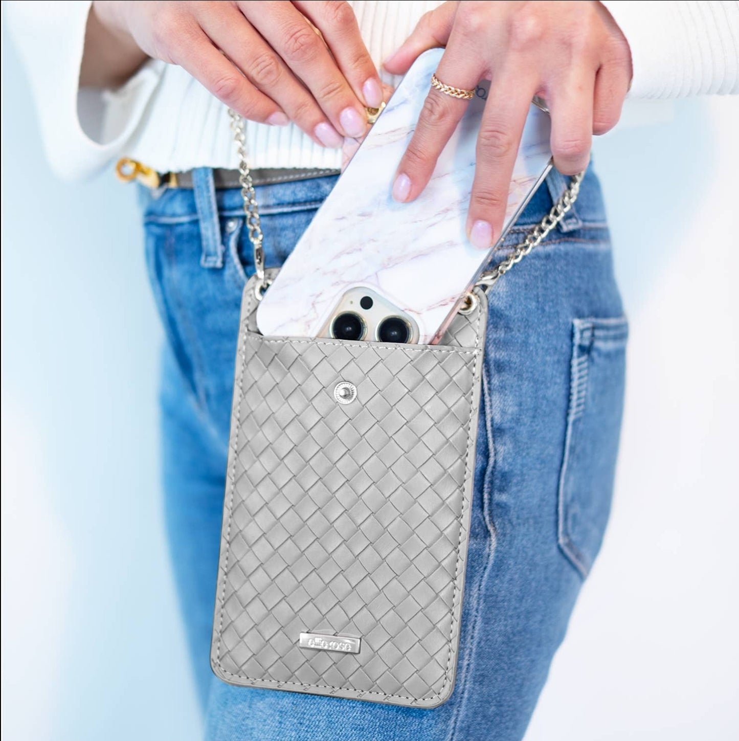 Crossbody Phone Bag with Rfid Blocking Lining - Silver