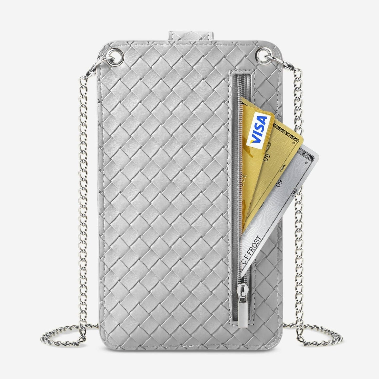 Crossbody Phone Bag with Rfid Blocking Lining - Silver