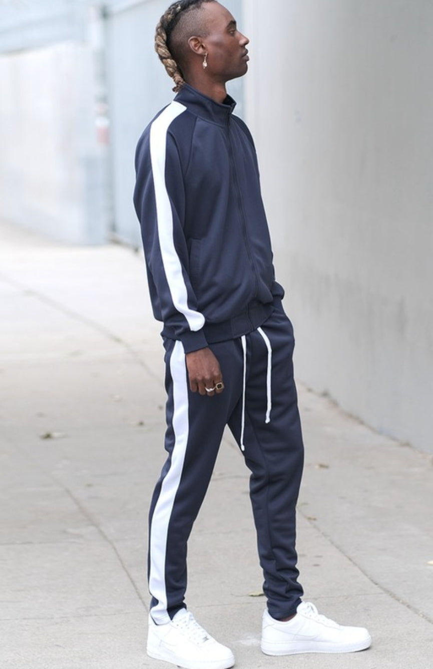 Essential Side Stripe Track Suits Navy