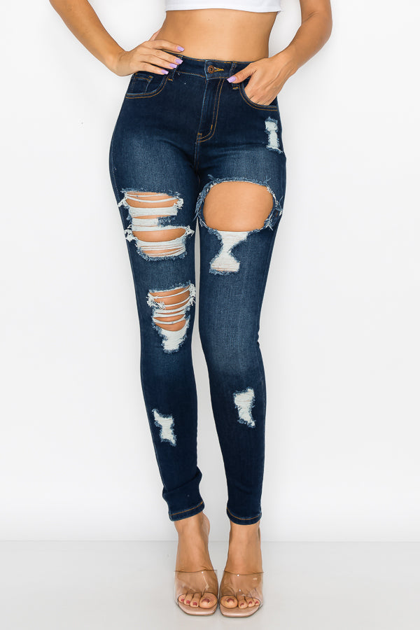 Sylvia - High Rise Hole Destructed Skinny Jeans