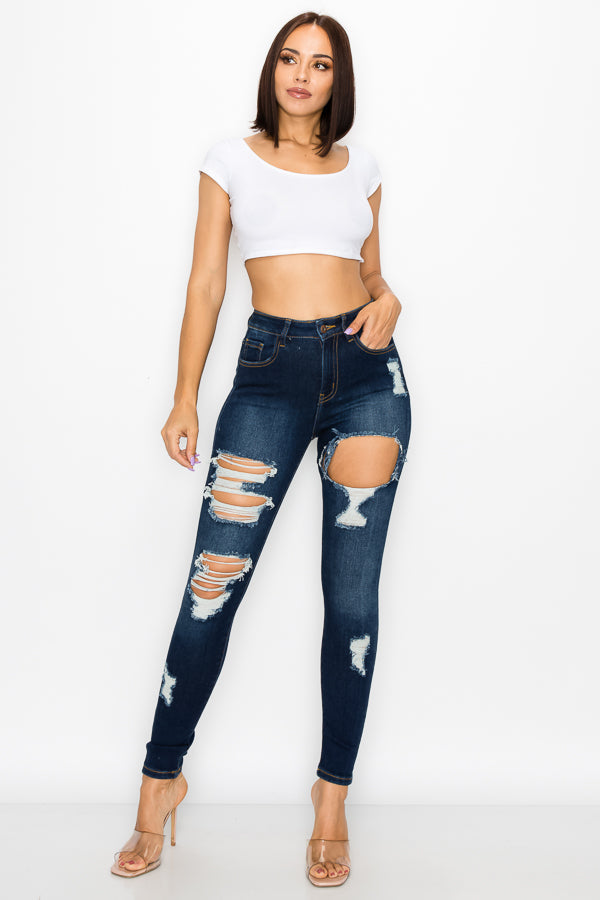 Sylvia - High Rise Hole Destructed Skinny Jeans