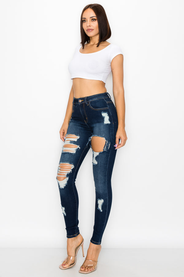 Sylvia - High Rise Hole Destructed Skinny Jeans