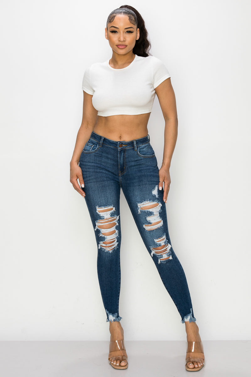 Nataly - High Rise Destructed Skinny Jeans