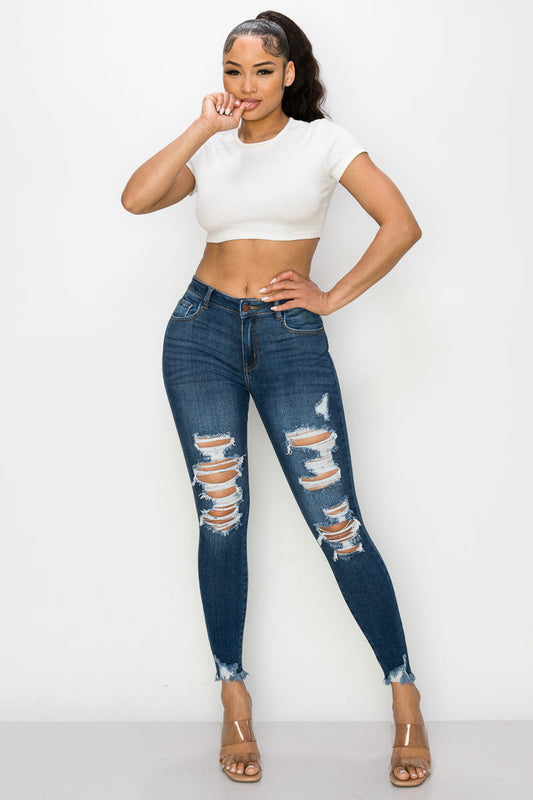 Nataly - High Rise Destructed Skinny Jeans