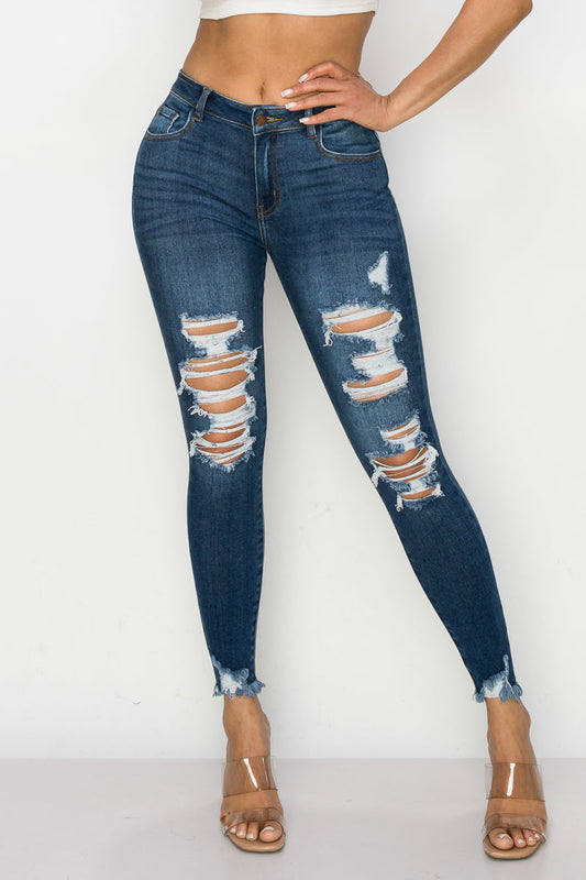 Nataly - High Rise Destructed Skinny Jeans