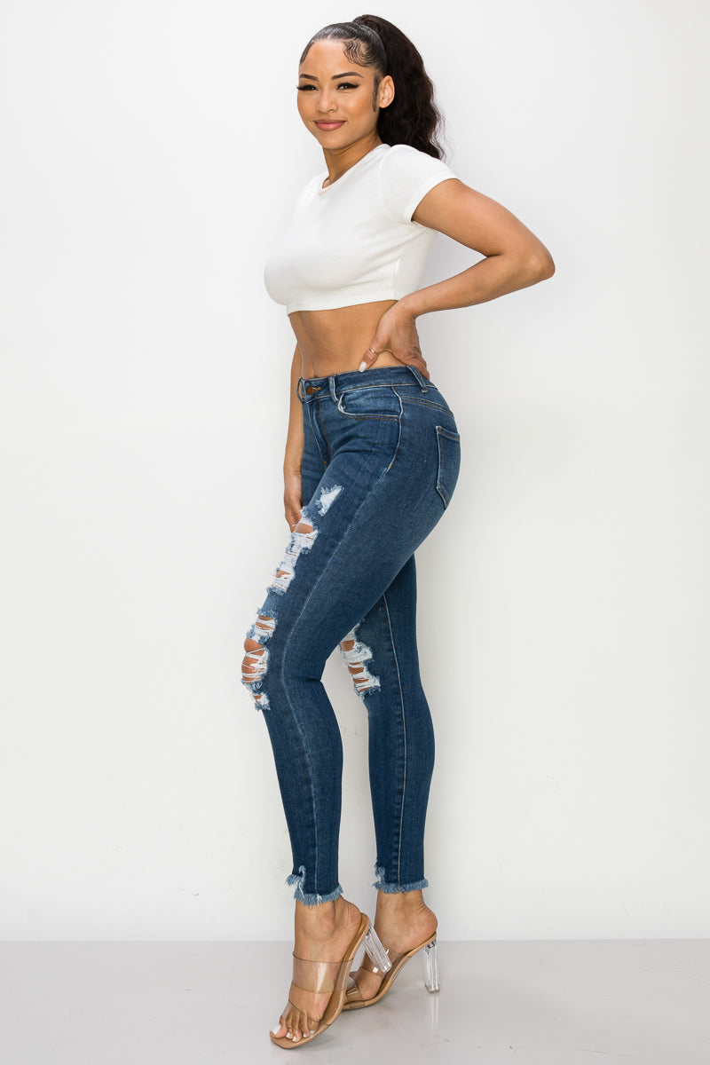 Nataly - High Rise Destructed Skinny Jeans