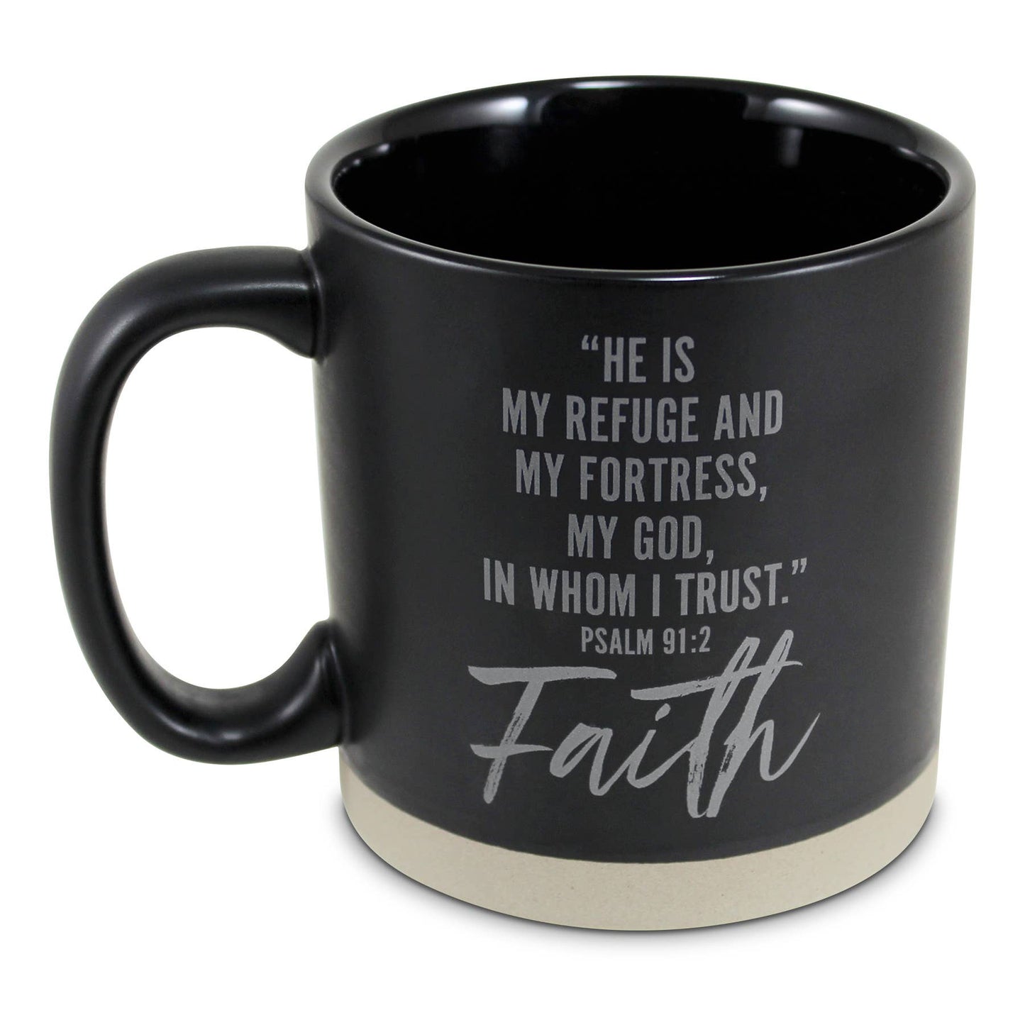 LCP Mug Hold Onto Faith Raw Bottom Black 16 oz