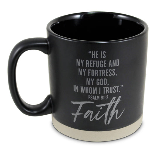 LCP Mug Hold Onto Faith Raw Bottom Black 16 oz