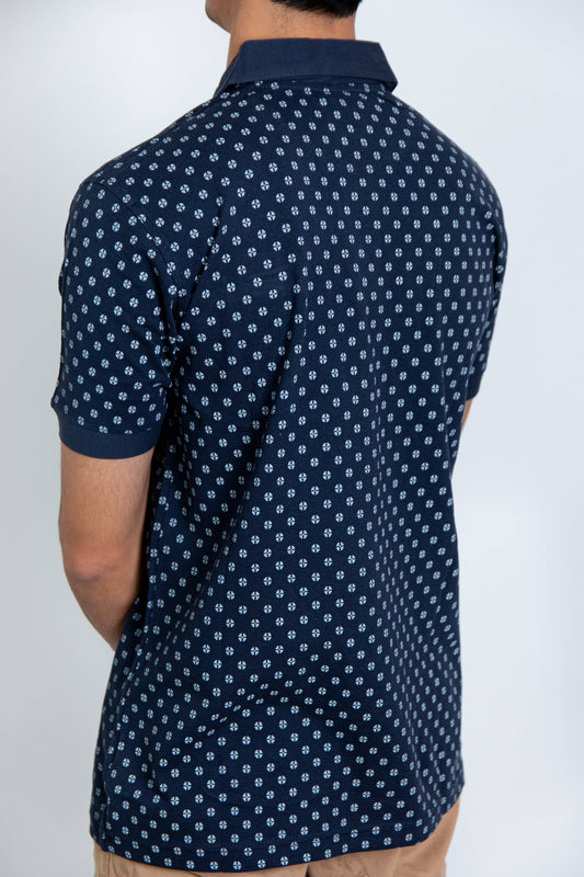 Printed Pique Polo  Navy